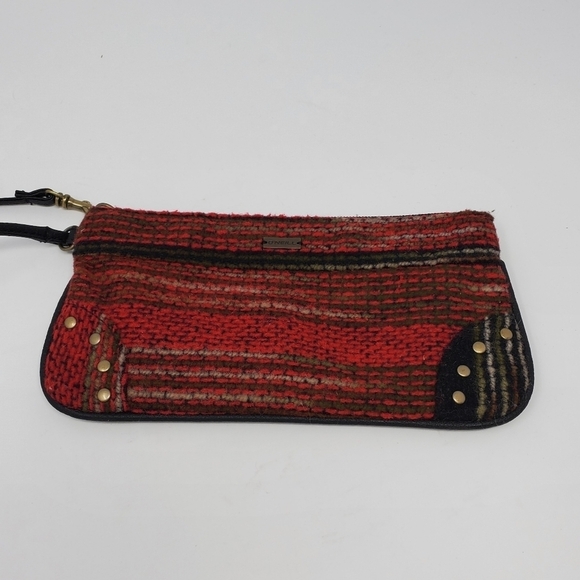 O'NEILL RED TAN WOVEN FABRIC FAUX LEATHER MINI BAG WRISTLET BRASS STUDS BOHO Y2K - Picture 2 of 15
